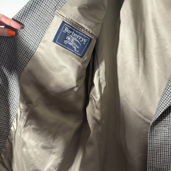 Vintage Burberry's Houndstooth Two Button Blazer - Navy/Brown 46R - Picture 5 of 10